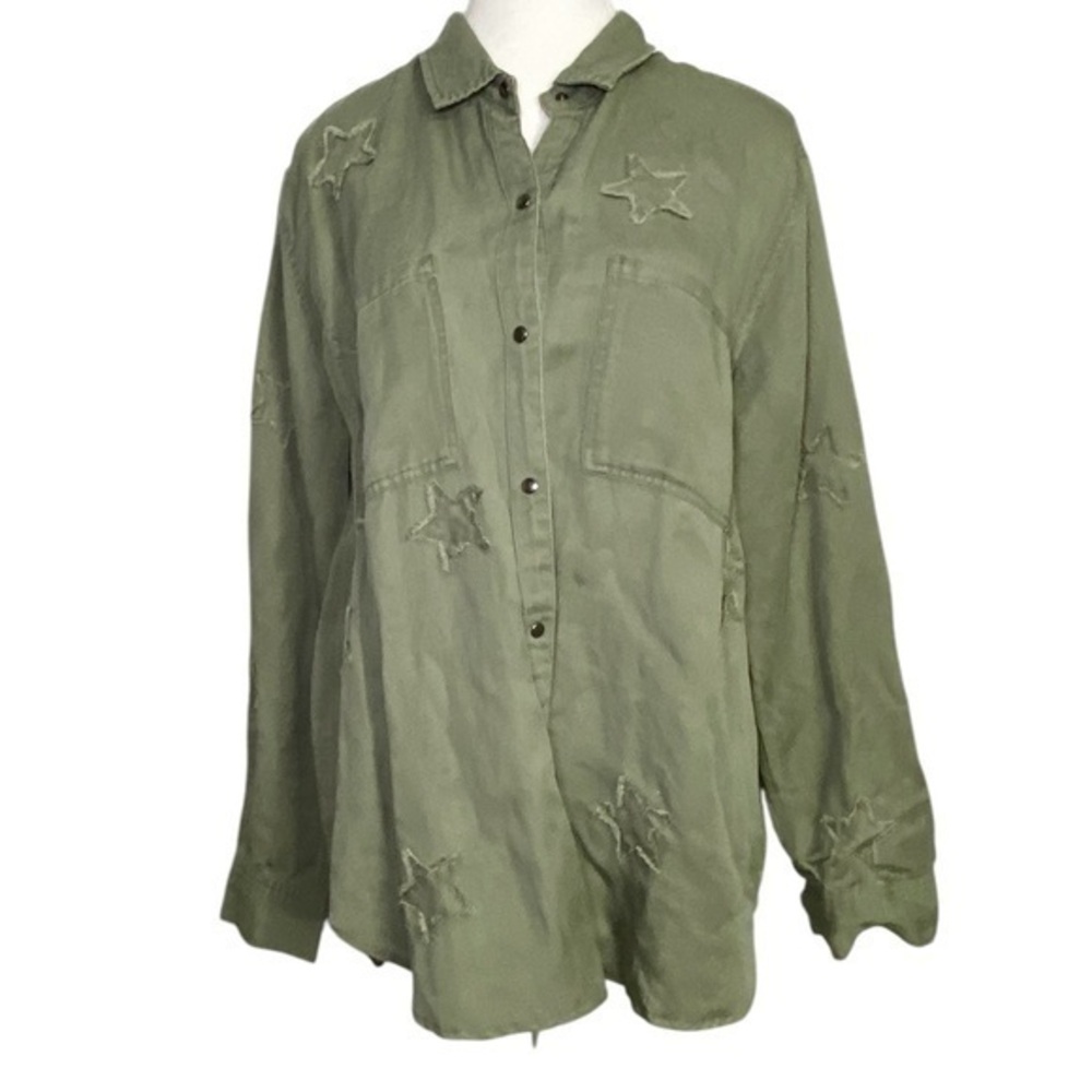 Rails Linen Marcel Sage with Stars Shirt Jacket Long Sleeve Button Down Green - Picture 1 of 16